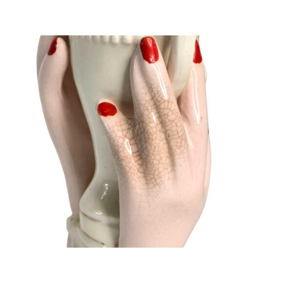 Vintage Hands Holding Vase Mid Century Ceramic, Hands with Red Painted Nails - Picture 7 of 10